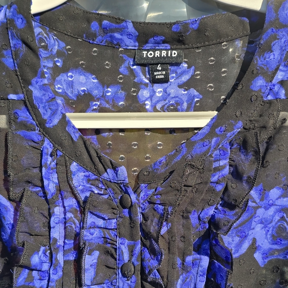 Torrid Black and Blue Floral Blouse